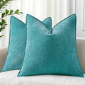 decorUhome Couch Throw Pillow Covers 22x22 Set of 2, Decorative Soft Euro Neutral Chenille Pillow Covers with Elegant Design for Sofa Bed Living Room Home Decor, Teal