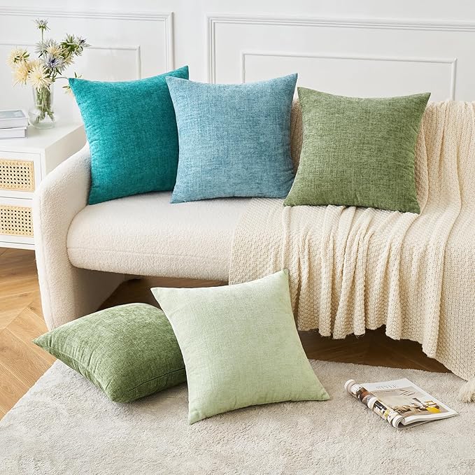 MIULEE Pack of 2 Couch Throw Pillow Covers 24x24 Inch Soft Teal Chenille Pillow Covers for Sofa Living Room Solid Dyed Pillow Cases