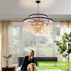 31" Black Crystal Chandelier, Modern 6-Tier Ceiling Light with Clear Crystal Prisms, Luxury Pendant Lighting for Dining Room Entryway