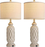 28" Table Lamps for Living Room Set of 2, Farmhouse Lamps for Bedroom with USB A+C Charging Ports, Touch Lamps for Nightstand, 2 Bulbs Included