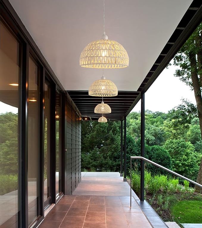 Hand-Woven Rattan Wicker Boho Pendant Light,Minimalist Transitional LED Pendant Hanging Light Fixture for Kitchen Island Dining Room Restaurant Craft Room,Bulb Included W11.81 UL Listed