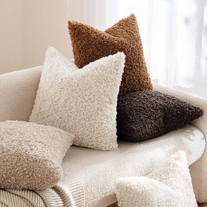 MIULEE Pack of 2 Throw Pillow Covers 24x24 Inch Neutral White Faux Fur Decorative Sherpa Pillow Covers Fuzzy Accent Soft Sheepskin Fleece Cushion Cases for Boho Home Decor Couch Living Room Bed