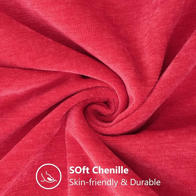 decorUhome Christmas Chenille Soft Throw Pillow Covers 20x20 Set of 2, Farmhouse Velvet Neutral Decorative Euro Pillow Covers with Stitched Edge for Couch Sofa Bed Home Decor, Christmas Red