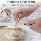 Magnetic Measuring Spoons Set - Stainless Steel, Double Ended, Stackable & Nested Design for Dry and Liquid Ingredients, Ideal for Spice Jars, 8-Piece Set with Leveler (Rose Gold)