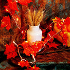 VCOKEN Fall Maple Leaf Garland - Outside Fall Decor with Battery Operated - Outdoor Decor Garlands with 24 Warm Lights for Home Holiday Autumn Garland Indoor Table Door