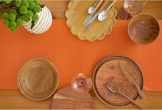 Solino Home Linen Table Runner 120 Inches Long - 100% Pure Linen Persimmon Orange Dining Table Runner 14 x 120 Inch for Fall, Autumn, Halloween, Thanksgiving - Fete