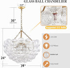 Bubble Chandeliers Lighting Gold 31" Swirled Clear Ribbed Blown Glass Globe Art Deco 9-Light Cluster Ball Pendant Lights Fixture for Living Room, Bedroom, Kitchen Island