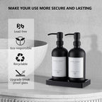 Black Thick Glass Soap Dispenser - Farmhouse Kitchen Dish &Hand Soap Dispenser Set, 304 Rustproof Pump Lotion Dispenser Bathroom with Tray, 14 Waterproof Stickers for Kitchen Decor Sink