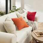 Phantoscope Pack of 2 Farmhouse Throw Pillow Covers Premium Coconut Button Vintage Linen Solid Decorative Pillow Cover for Couch Bed and Chair Orange 18 x 18 inches 45 x 45 cm