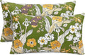 Decorative Throw Pillow Covers Set of 2 Green Pillow Covers 12x20 inch Soft Short Plush Square Freesia Floral Throw Pillows,Farmhouse Outdoor Pillow Covers for Couch Sofa Bed Living Room
