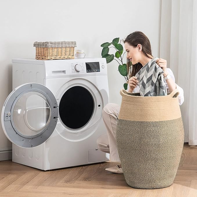 Cotton Rope Laundry Hamper by YOUDENOVA, 105L - Woven Collapsible Laundry Basket - Clothes Storage Basket for Blankets, Laundry Room Organizing, Bedroom Storage, Clothes Hamper – Dark Brown