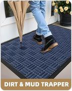 Color&Geometry Front Door Mat Outside Entrance, Heavy Duty Non Slip Low Profile Doormat for Entryway, Trap Dirt and Moisture Welcome Mats All-Weather, Easy Clean, Patio, Garage, 24"x36" Blue