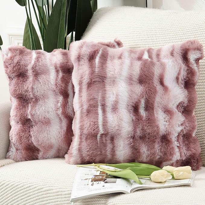 MADIZZ Pack of 2 Thick Plush Wool Throw Pillow Covers 26x26 Inch Pink Soft Neutral Decorative Throw Pillows Accent Boho Cushion Covers for Couch Sofa Bedroom Pillow Shell