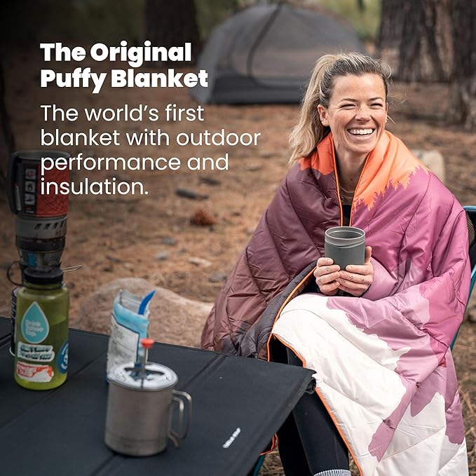 Rumpl Original Puffy Blanket - Warm, Water-Resistant Camping Blanket with 100% Recycled Synthetic Insulation, 52"x75", Original Puffy V2, Alpenglow