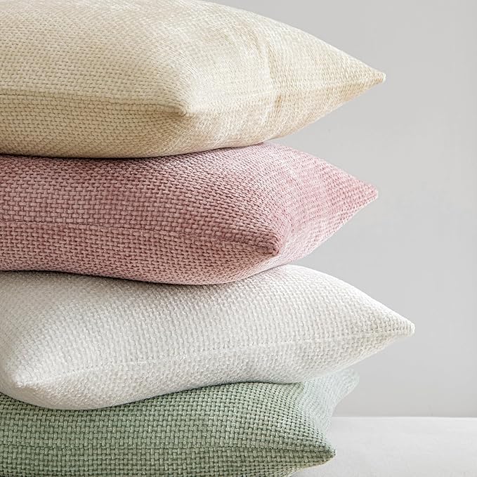 MIULEE Pack of 2 Couch Throw Pillow Covers 18x18 Inch Aesthetic Pink Modern Boho Accent Decorative Pillow Covers Soft Cute Chenille Farmhouse Cushion Covers for Home Decor Bed Sofa Living Room