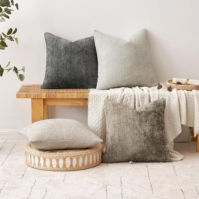 MIULEE Pack of 2 Couch Throw Pillow Covers 18x18 Inch Dark Gray Modern Boho Accent Decorative Pillow Covers Soft Chenille Farmhouse Cushion Covers for Home Decor Bed Sofa Living Room