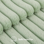decorUhome Faux Fur Christmas Throw Pillow Covers 20x20 Set of 2, Decorative Soft Plush Striped Neutral Couch Euro Pillow Covers with Velvet Back for Sofa, Bed, Living Room Home Decor, Sage Green