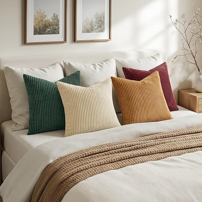 MIULEE Boho Farmhouse Christmas Red Throw Pillow Covers 18x18 Inch Set of 4 Mordern Nordic Cushion Covers Soft Corduroy Home Decor for Couch Bed Sofa Living Room