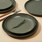 8 Inch Ceramic Plates Set, Microwave Safe Plates, Kitchen Serving Dishes, Scratch Resistant and Dishwasher Safe, Blackish Green