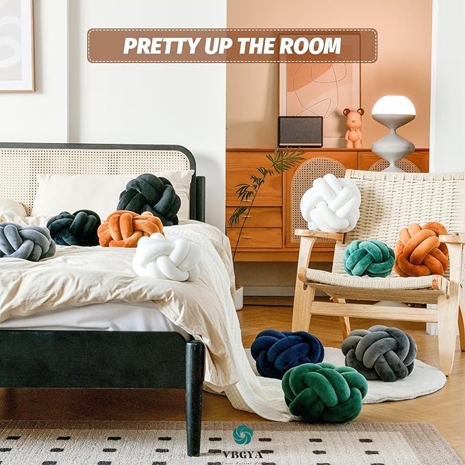 Knot Pillow Ball, Soft Decorative Throw Pillows Cushion, 11 Inch Round Plush Knotted Pillows Caramel Pillow, Modern Home Throw Knot Decorative Cushion for Bedroom, Sofa, Couch