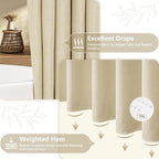 Beige Extra Long Fabric Shower Curtain 72 x 90 Inch, Faux Linen Heavy Duty Shower Curtain Water-Resistant, Cream Ivory Modern Shower Curtains Machine Washable for Tall Bathrooms