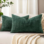 decorUhome Christmas Green Chenille Throw Pillow Covers 12x20 Set of 2 Thick Textured Slubby Couch Pillow Covers Farmhouse Accent Modern Neutral Decorative Pillow Cases for Bed Sofa Living Room