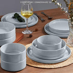 Onader Plates and Bowls Sets, 16 Pieces Stoneware Dinnerware for 4, Kitchen Dinner Dish Set with Pasta Bowl, Ceramic Dishware Dining Ware, Microwave & Dishwasher Safe - Slate Gray