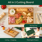 Non-Toxic Teak Wood Cutting Board & Serving Board, Pre-Oiled Edge Grain with Juice Groove and Handles, Knife Friendly, Food Grade Mineral Oil Coating (S 14" x 10" x 1", 3.75 lbs)