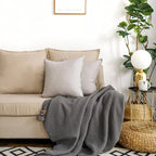 Jeanerlor Pack of 2 Cotton Linen Soft Soild Decorative Square Throw Pillow Covers Set Cushion Case for Sofa Bedroom Car24 x 24 Inch 60 x 60cm,Silver Grey