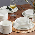 Stoneware Dinnerware Sets for 2, Onader Speckled Plates and Bowls, 8 Pieces Ceramic Dish Dinner Set with Pasta Bowl, Microwave & Dishwasher Safe - Cloud White