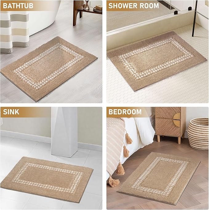 Beige Bathroom Rugs 18x24, Non Slip Washable Bath Mats,Super Soft Microfiber Bathroom Mats, Plush Fluffy Absorbent Bath Rugs for Sink Tub Basin Shower Floor