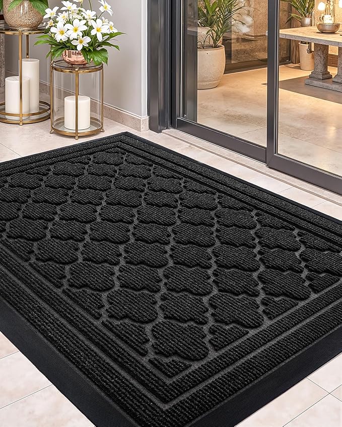 Color&Geometry Large Front Door Mat Outside Entrance, Heavy Duty Non Slip Low Profile Doormat for Entryway, Trap Dirt and Moisture Welcome Mats All-Weather, Easy Clean, Patio, Garage, 36"x60" Black
