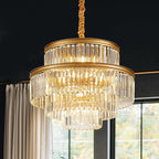 21.6" 14-Light Modern Crystal Chandelier Light Fixtures 4-Tier Gold Luxury Chandeliers for Dining Room Round Hanging Pendant Lighting for Living Room Kitchen Entryway Bedroom Foyer Hallway