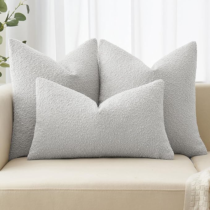 MIULEE Textured Boucle Throw Pillow Cover Light Grey Accent Solid Eruo Sham Pillow Case Decorative Soft Pack of 1 Couch Cushion Chair Sofa Bedroom Livingroom Home Decor,24x24 Inch