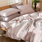 MooMee Bedding Duvet Cover Set 100% Washed Cotton Linen Like Textured Breathable Durable Soft Comfy (Heathered Greyish Pink, Queen 90"x90")