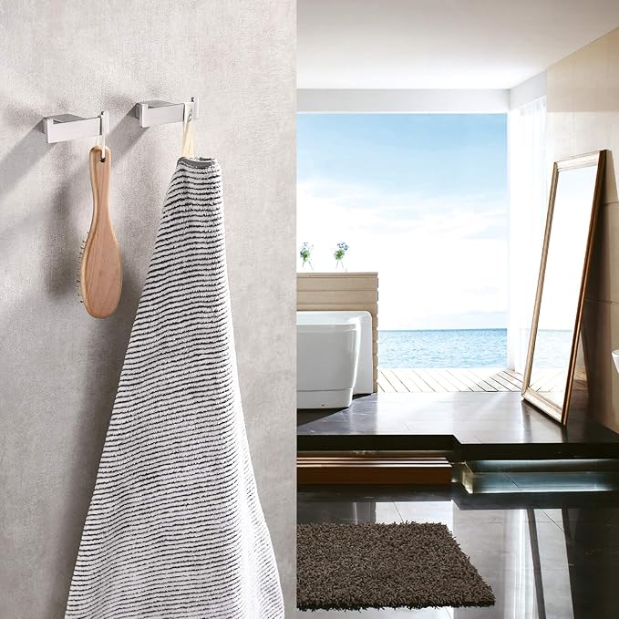 TASTOS Square Towel Hook Brushed Nickel 2Pack, Premium SUS304 Stainless Steel Bathroom Hooks Robe Coat Towel Holder Brushed Nickel Finilish
