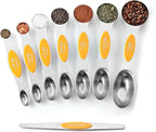 Spring Chef Magnetic Measuring Spoons Set, Dual Sided, Stainless Steel, Fits in Spice Jars, Mango, Set of 8, 2 Pack