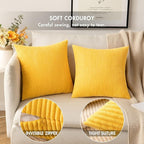 MIULEE Pack of 2 Golden Yellow Pillow Covers 18x18 Inch Soft Decorative Throw Pillow Covers Corduroy Pillowcases for Spring Sofa Bedroom Couch