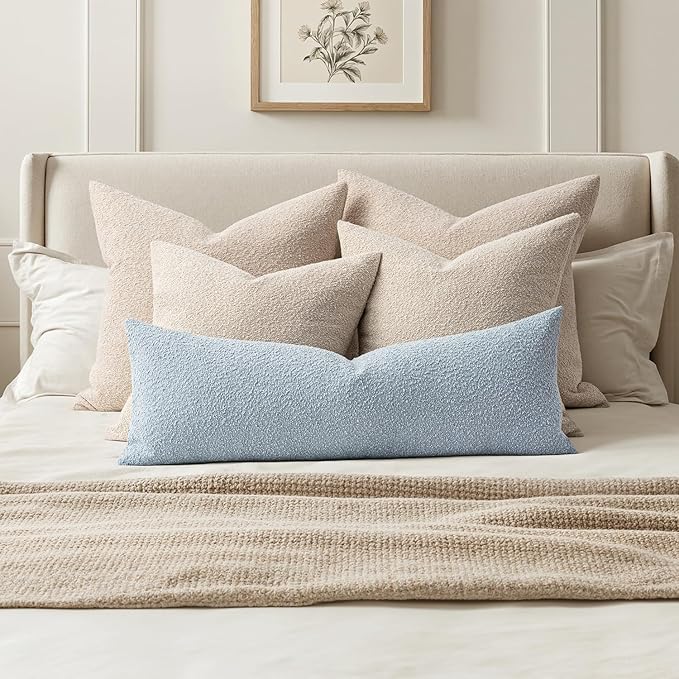 MIULEE Textured Boucle Throw Pillow Cover Light Blue Accent Solid Lumbar Pillow Case Decorative Soft Pack of 1 Couch Cushion Chair Sofa Bedroom Livingroom Home Decor,36x14 Inch
