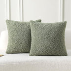FUTEI Sage Green Throw Pillow Covers 26x26 Inch Set of 2,Furry Faux Fur Teddy Boucle Textured Cushion Covers,Soft Fluffy Decorative Euro Pillow Shams,Home Decor for Couch Bed Living Room Office Car