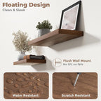 Floating Shelves for Wall with Invisible Brackets, Wall Mounted Engineered Wood Shelves with Wood Grain for Living Room, Bedroom, Bathroom, Kitchen Decor and Storage, Oak, 8"L Set of 3, Walnut