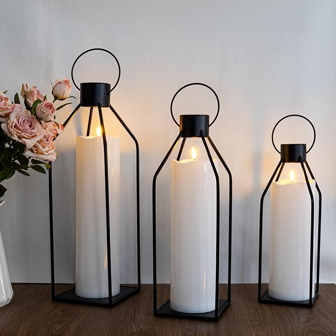 4" x 14" Flameless LED Pillar Candles with Waterproof, Timer Battery Operated Flickering Large Plastic White Outdoor Candles (Pack of 2)