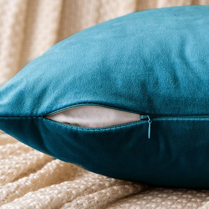 EMEMA Pack of 2 Velvet Throw Pillow Covers Decorative Square Pillowcase Soft Solid Cushion Case for Sofa Bedroom Chair Car 20x20 Inch Teal