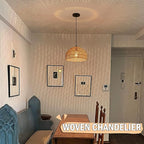Hemp Rope Woven Pendant Light Woven Light Fixture Boho Chandelier Light Fixture Wicker Pendant Lights Rattan Lights Pendant Dome Wicker Chandelier for Dining Room Kitchen Island(Bulb Incl.