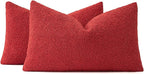 MIULEE 12x20 Inch Christmas Decorative Lumbar Throw Pillows for Bed Set of 2 Textured Boucle Neutral Winter Throw Pillow Covers Red Accent Solid Pillowcases Sofa Livingroom Home Decor