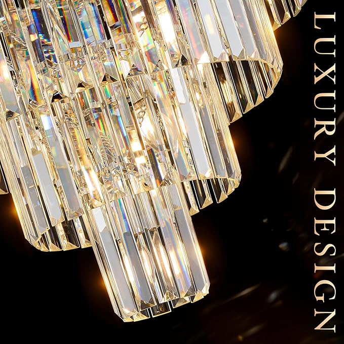 Modern Crystal Chrome Chandelier 15 Lights 24" Round Light Fixture Luxury 5-Tier K9 Crystals Chandelier Contemporary Pendant Lighting for Dinning Room Living Room Foyer Kitchen