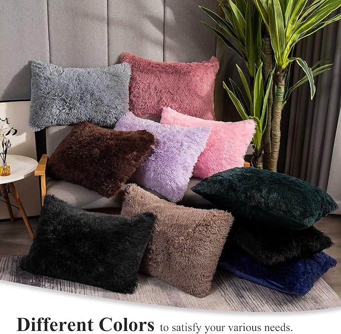 XeGe Faux Fur Throw Pillow Cases, Plush Shaggy Soft Pillow Covers, Fluffy Velvet Decorative Pillowcases Light Purple, Furry Fuzzy Pillow Shams Lavender Zipper Closure, Set of 2(Standard, Orchid Tint)