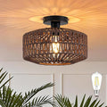 MAYNA 11.8" Rattan Ceiling Light, Mini Boho Light Fixture with LED Bulb, Hand Woven Bohemian Ceiling Light Fixtures Flush Mount for Hallway Bedroom Living Room Dining Room Entryway