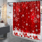 Red Christmas Shower Curtain Set, Merry Christmas Ball Winter Snowflakes Glitter Sparkle Shower Curtain for Bathroom Xmas Holiday Decor, Durable Fabric Machine Washable with Hooks, 72 x 72 Inches