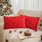 AQOTHES Christmas Tree Decorative Red Throw Pillow Covers 12x20 Set of 2, Faux Fur Farmhouse Throw Pillows Cushion Cases for Xmas Winter Holiday Home Decor